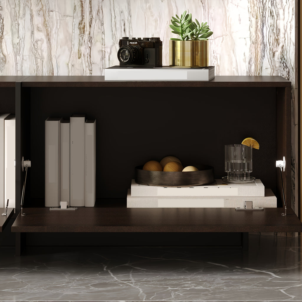 71.7'' Wide Home TV Stand for Up to 55'' to 65'' Tvs, with 3 Storage Cabinets & Flip-down Doors, Modern Media Console Entertainment Center for Living Room, Brown