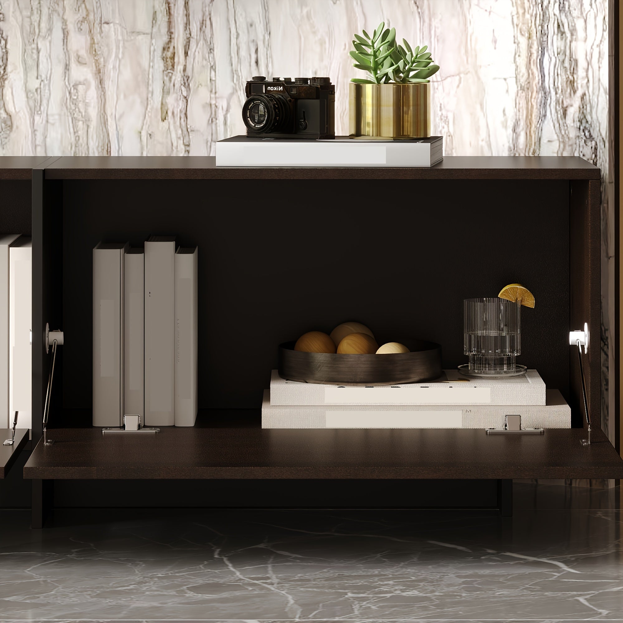 71.7'' Wide Home TV Stand for Up to 55'' to 65'' Tvs, with 3 Storage Cabinets & Flip-down Doors, Modern Media Console Entertainment Center for Living Room, Brown