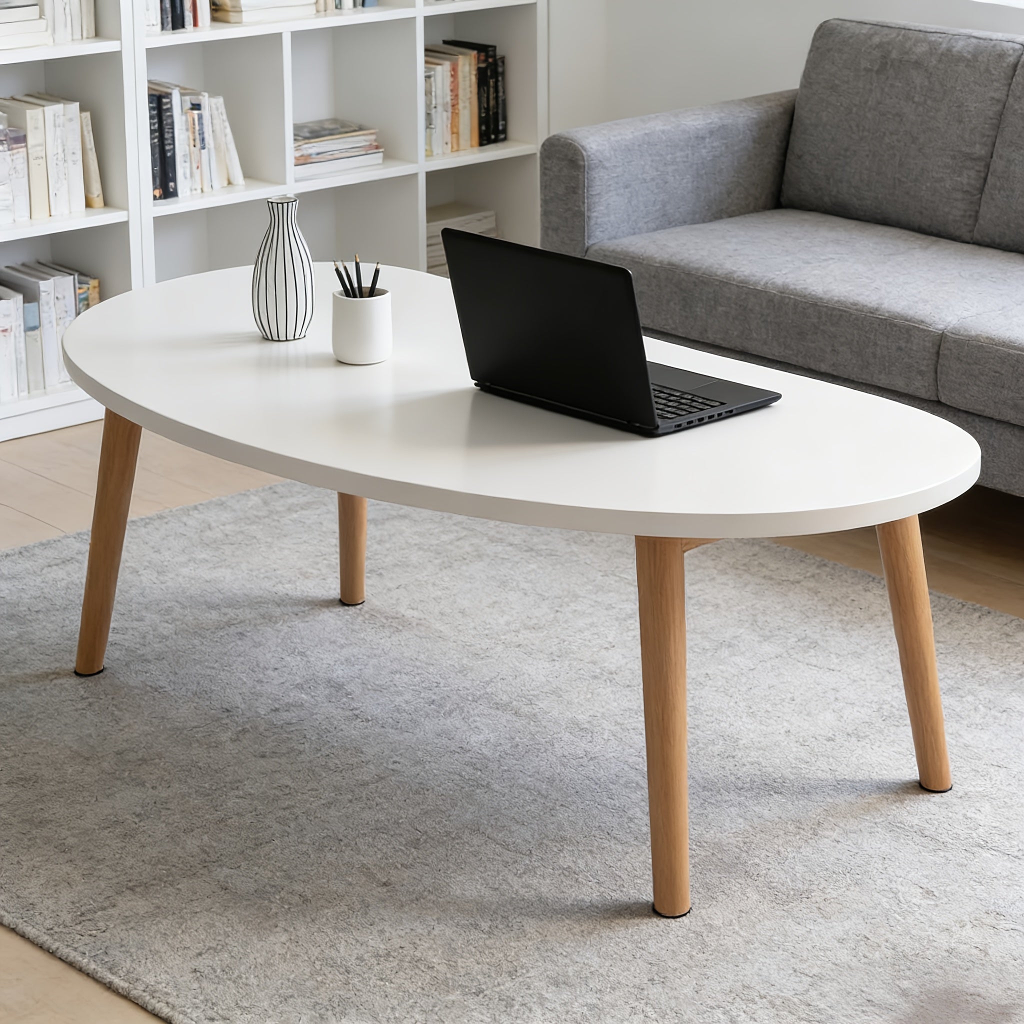 Modern Style Small Coffee Table, Minimalist Solid Wood Design, Durable Wooden Structure, Moon Arc-shaped End Table\u002Fsofa Side Table\u002Fliving Room Table, For Living Room, Dining Room, Gifts And Outdoor Space.