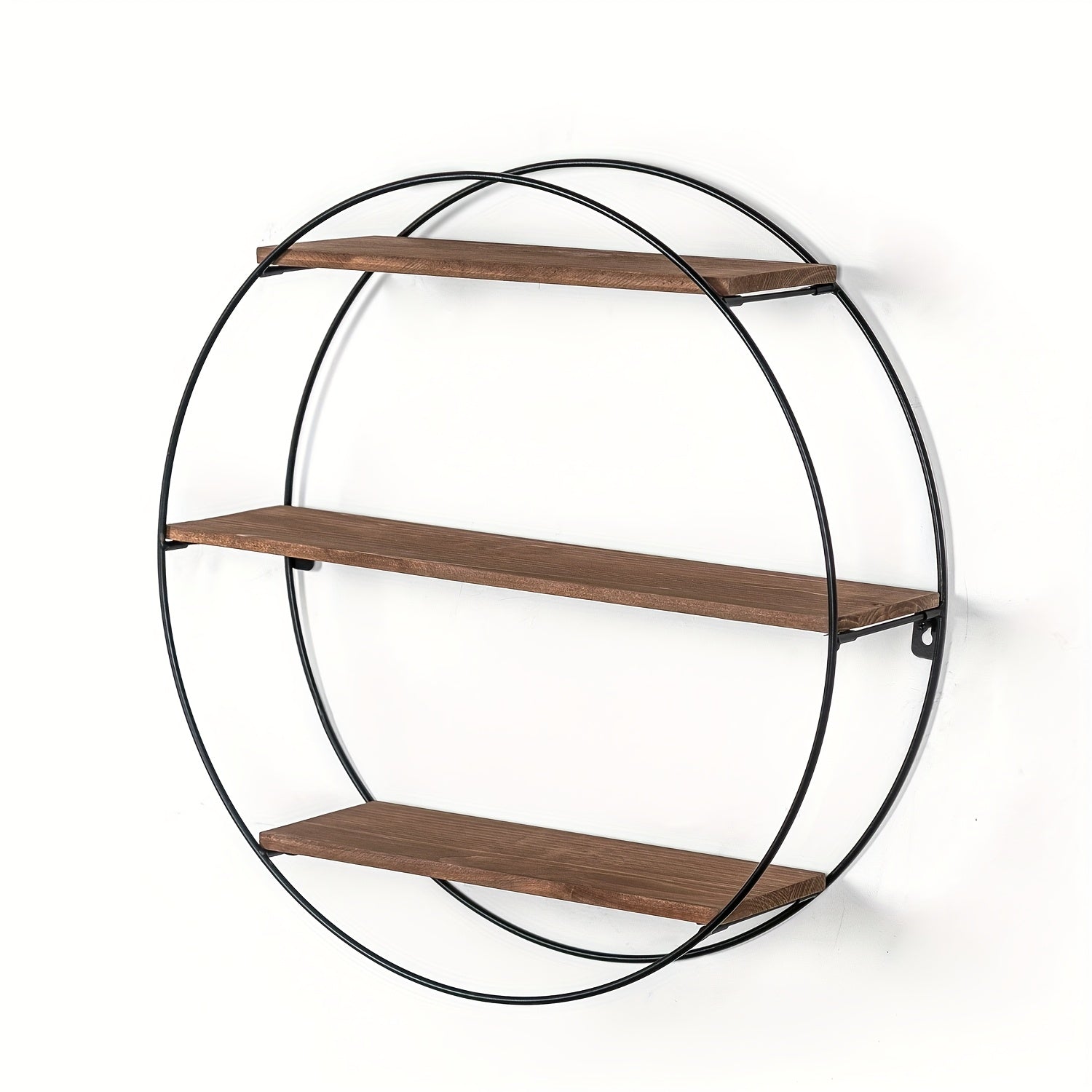 Round Floating 3-Tier Wall Shelf - Sturdy Wood And Metal Decorative Shelf for Living Room, Bedroom, Bathroom, Kitchen, Office, Halloween Decoration, Floating Shelves