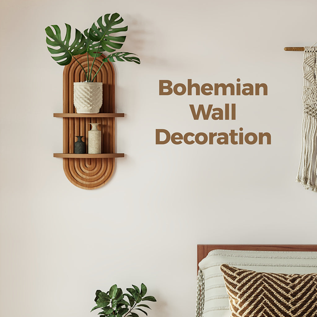 Bamworld'S 2-Tier Bohemian Floating Shelves for Plants, Featuring a Mid-Century Modern Design in Brown, Serve As a Wall Planter Holder And Decorative Piece, Ideal for Hanging Plants
