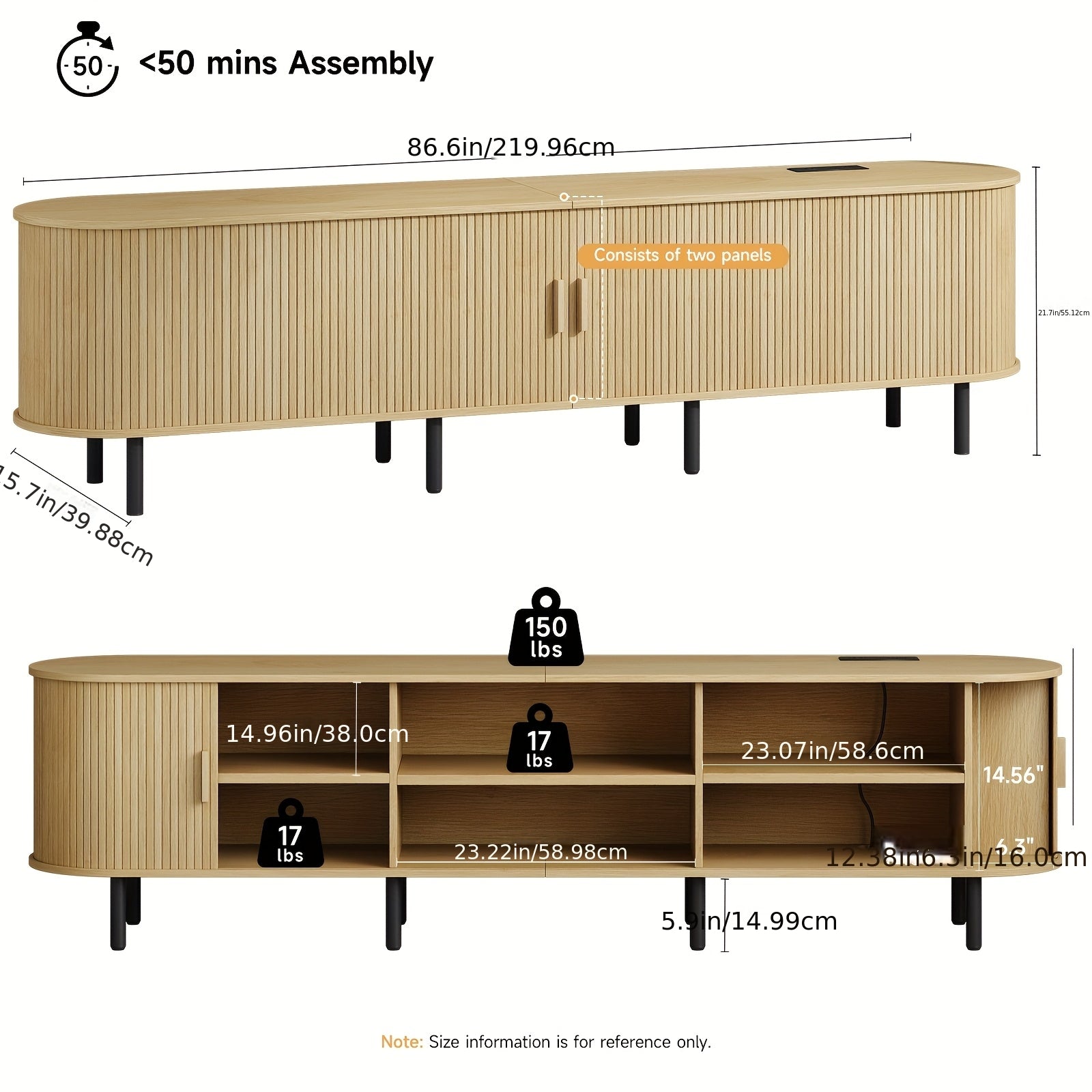 TV Stand, Wide Sturdy Modern Entertainment Center with Adjustable Shelves, Sliding Doors & Ample Storage, for 90 Inch TVs, 86 Inch\u002F70.8 Inch\u002F55 Inch, Walnut\u002FBlack\u002FOak, Media Console for Living Room Bedroom, with Power Outlet