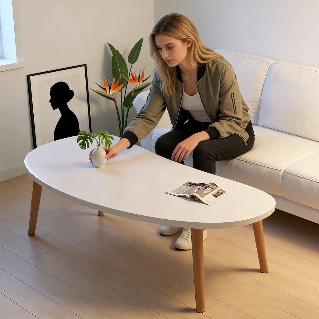Modern Style Small Coffee Table, Minimalist Solid Wood Design, Durable Wooden Structure, Moon Arc-shaped End Table\u002Fsofa Side Table\u002Fliving Room Table, For Living Room, Dining Room, Gifts And Outdoor Space.
