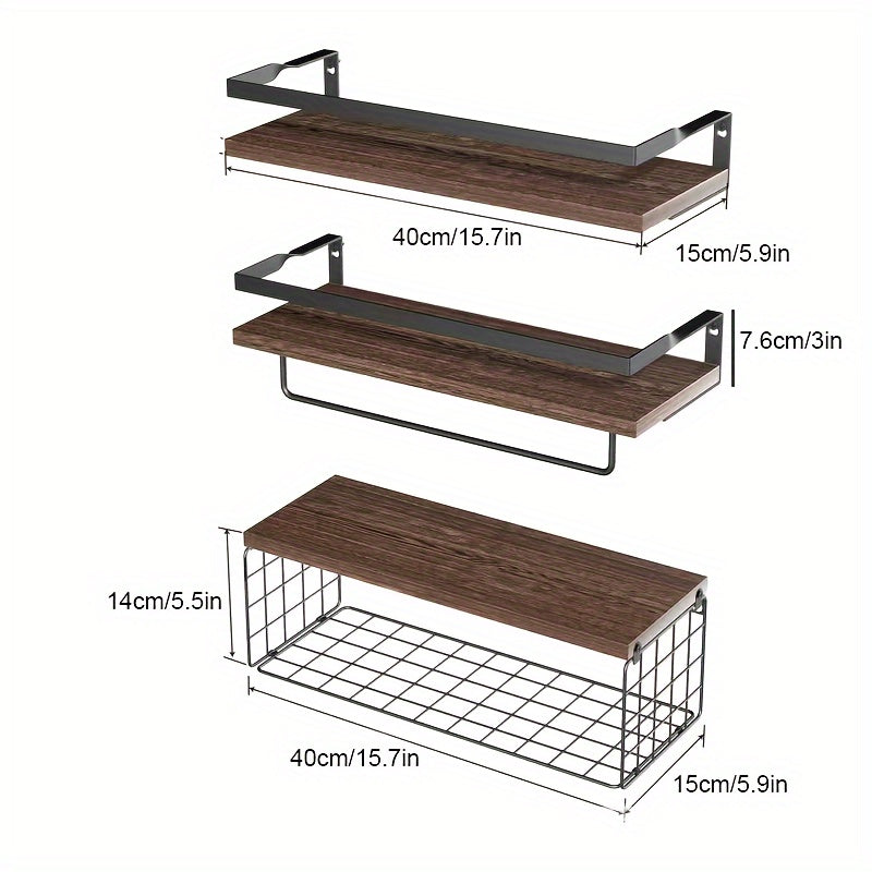 4 Iron Wrought Wooden Suspended Shelves, Hard Wood, Iron Frame Fence, Firm And Convenient, Suitable For Vases, Flower POTS, Books, Incense, Candles, Cups, Snacks And Other Sundry Storage, Valentine'S Day\u002FNew Year Decorater, Floating Shelves