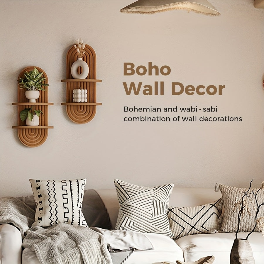 Bamworld'S 2-Tier Bohemian Floating Shelves for Plants, Featuring a Mid-Century Modern Design in Brown, Serve As a Wall Planter Holder And Decorative Piece, Ideal for Hanging Plants