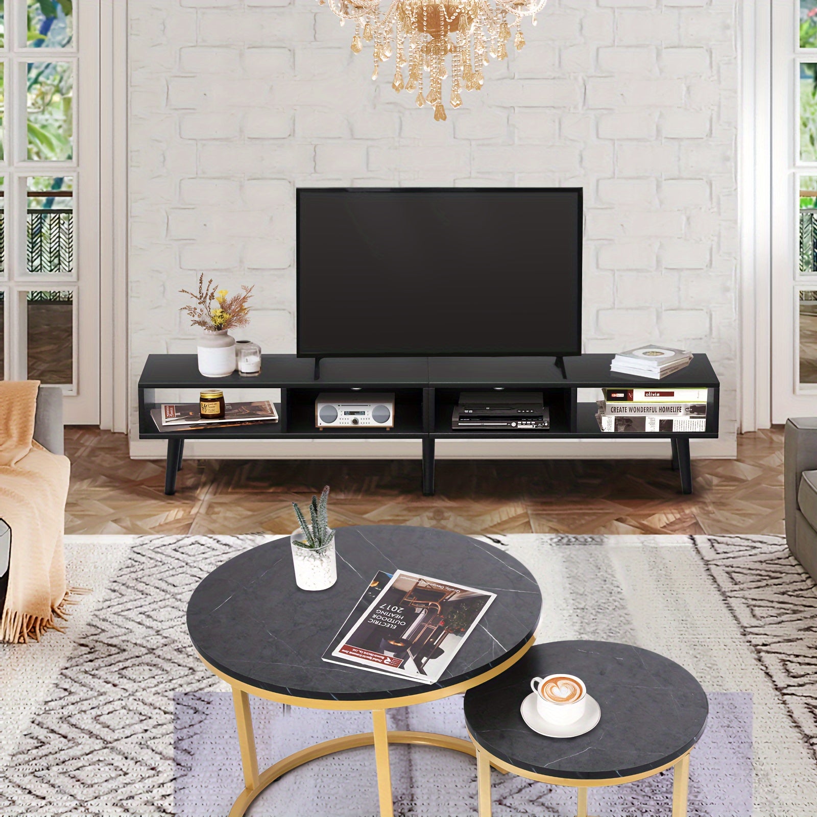 59-Inch Television Stand Suitable for 30 to 65-Inch Tvs Featuring an Open Shelf