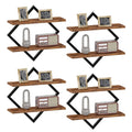 2\u002F4pcs Double Layer Geometric Diamond Wall Floating Shelf Decorative Industrial Hanging Metal Wire Wooden Display Stand, Simple Style Wall Floating Stand, Artistic Style, Suitable for Living Room Kitchen, Floating Shelves