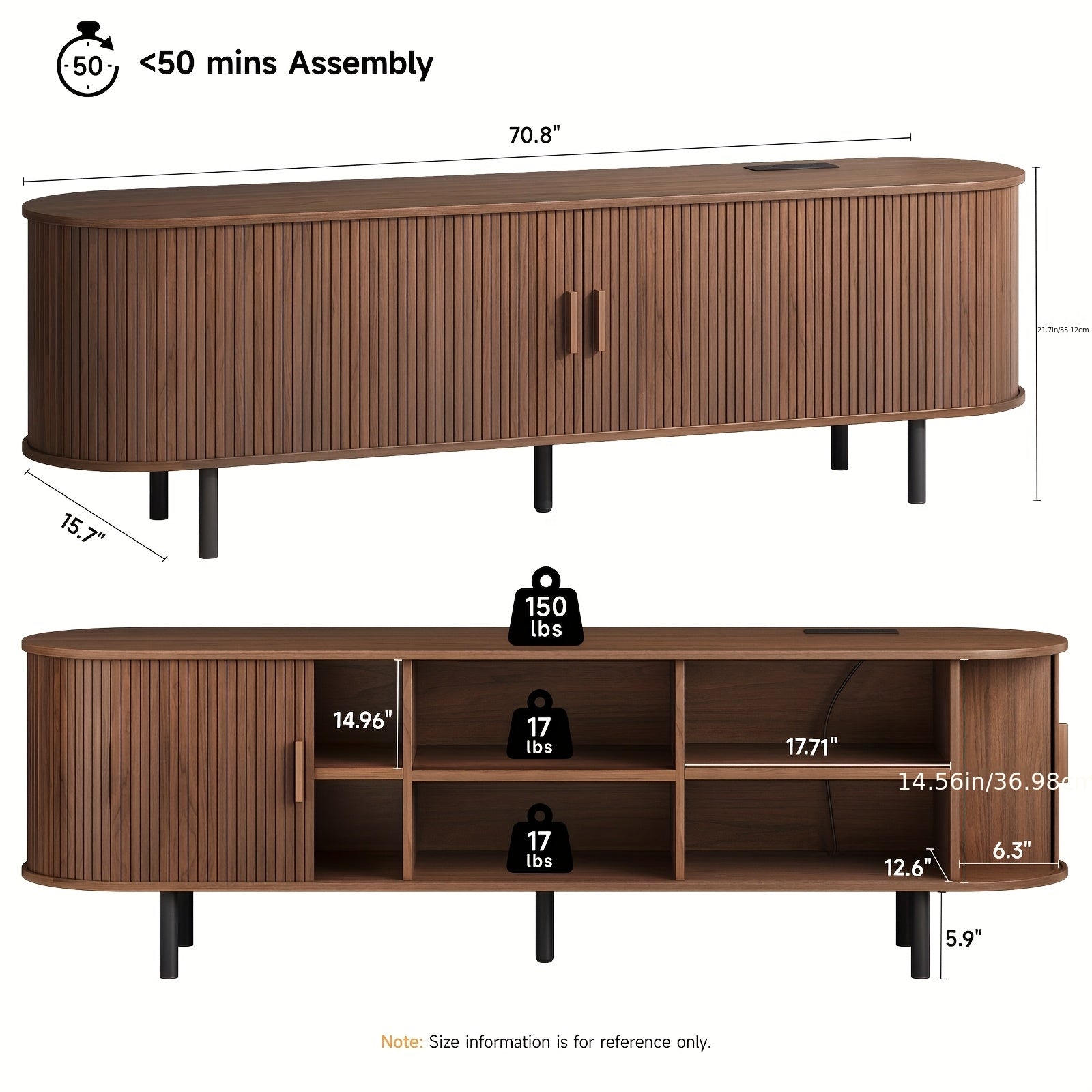 TV Stand, Wide Sturdy Modern Entertainment Center with Adjustable Shelves, Sliding Doors & Ample Storage, for 90 Inch TVs, 86 Inch\u002F70.8 Inch\u002F55 Inch, Walnut\u002FBlack\u002FOak, Media Console for Living Room Bedroom, with Power Outlet
