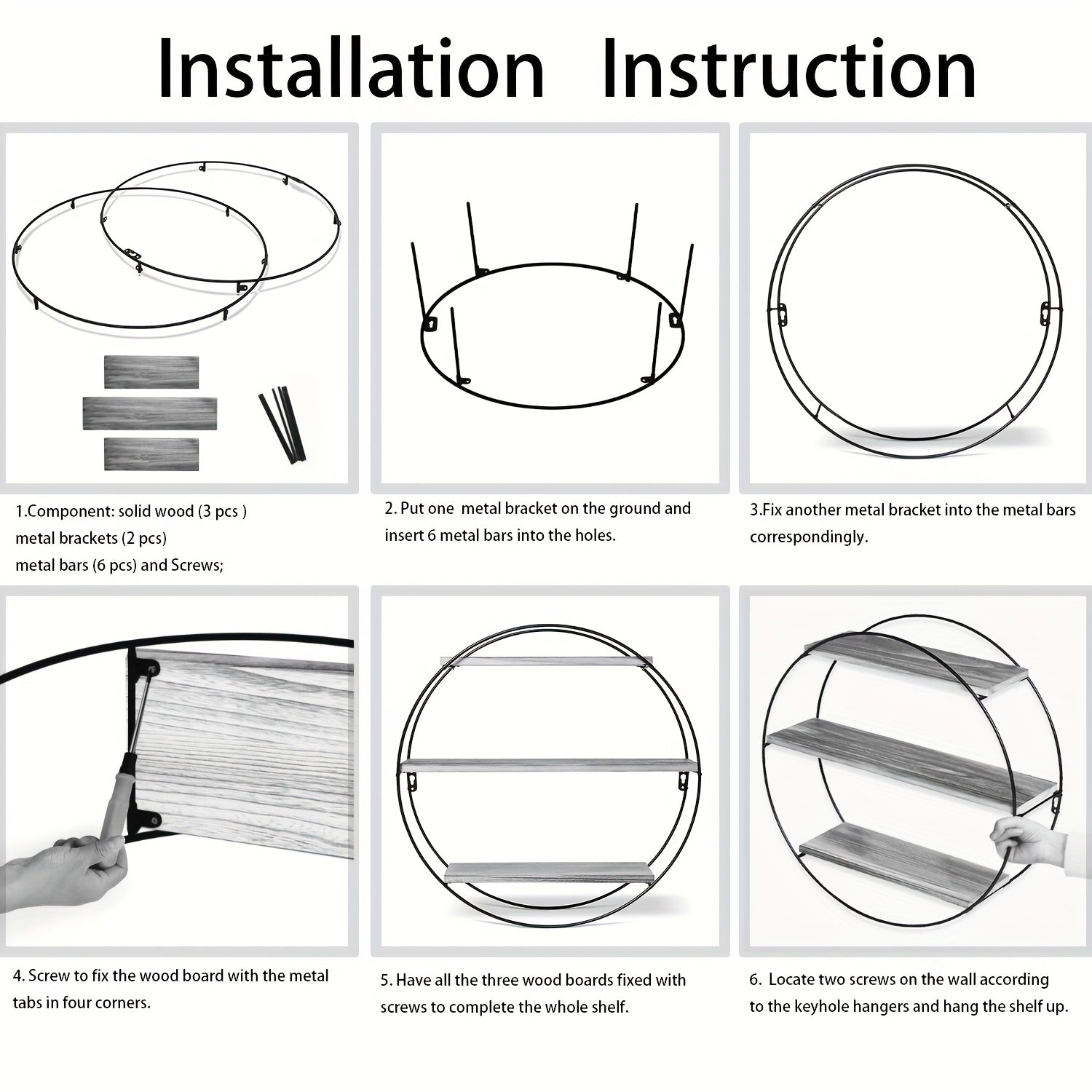 Round Floating 3-Tier Wall Shelf - Sturdy Wood And Metal Decorative Shelf for Living Room, Bedroom, Bathroom, Kitchen, Office, Halloween Decoration, Floating Shelves