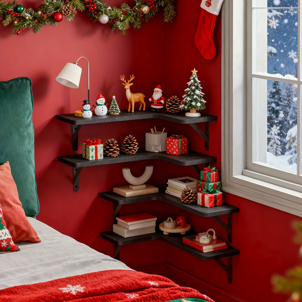 4pcs Rustic Wood Floating Shelves Wall Mounted - Wood Grain Heavy-Duty Wood Planks Suitable for Home Decor, Bathroom, Kitchen, Bedroom, Living Room, Office - Assembly, Display & Storage Shelves, Floating Shelves