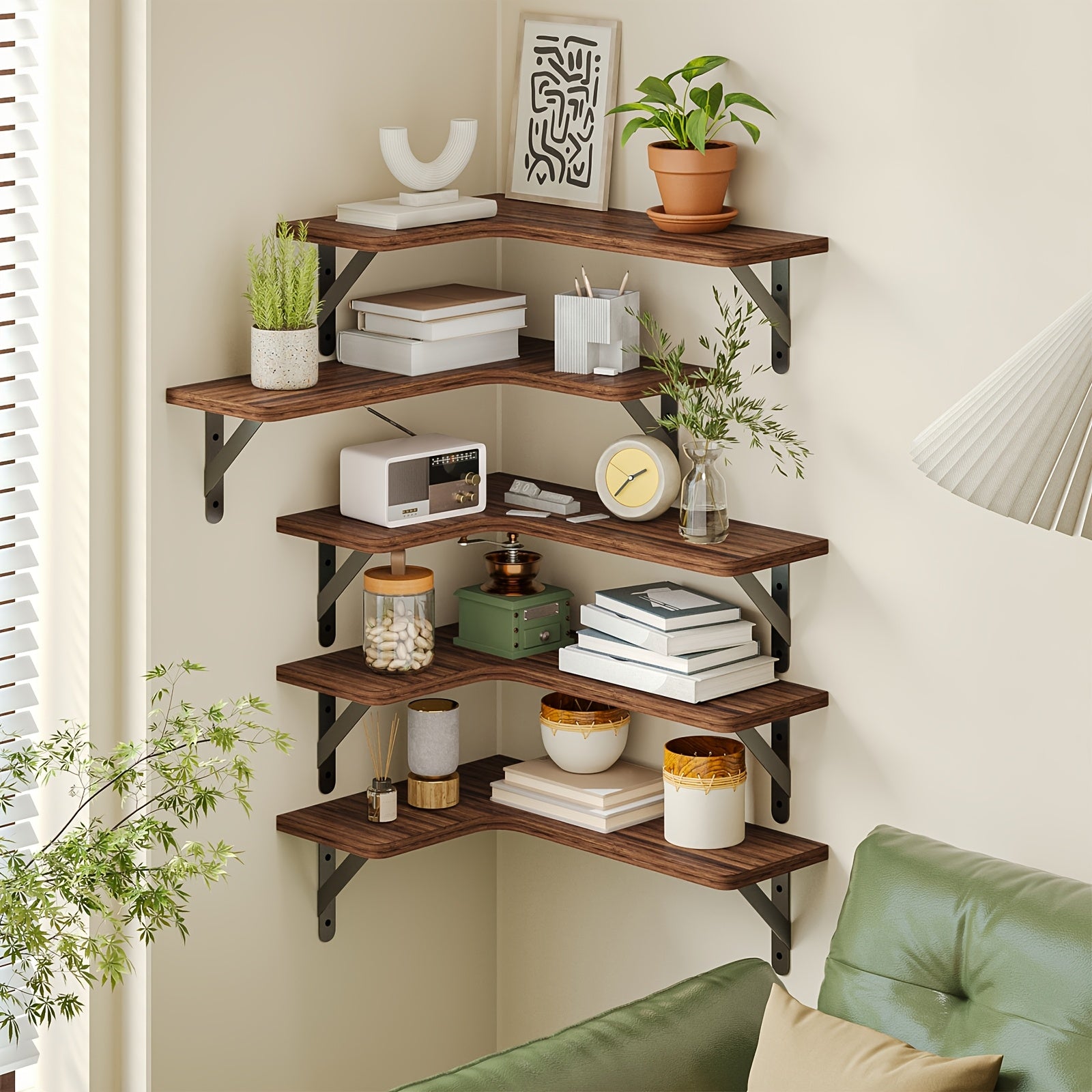 TOMNK Corner Floating Shelves, Rustic Wood Wall Shelves Heavy Duty, Easy To Install Space Saving, For Room Decor Bathroom Storage And Accessories Kitchen Bedroom Or Living Room, 5\u002F6 Pcs, Muti Colours, For Halloween And Christmas