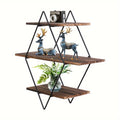 3 Tier Geometric Diamond Wall Floating Shelves Decorative Industrial Hanging Metal Wire Wood Display Shelf for Living Room Kitchen