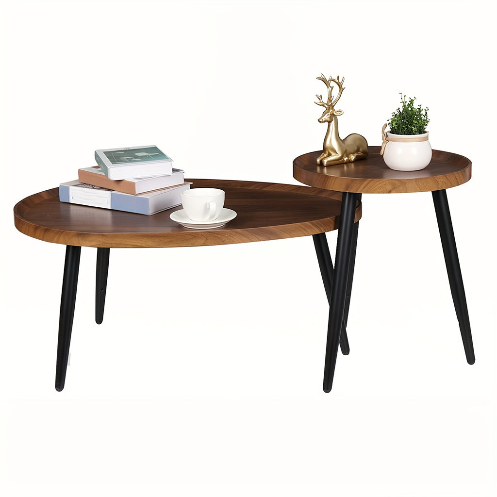 AESOME Nesting Coffee Table Nightstand Et Of 2 Round Oval Small Space Sofa Side Table Nordic Light Living Room Home Combination Small Table Easy Assembly