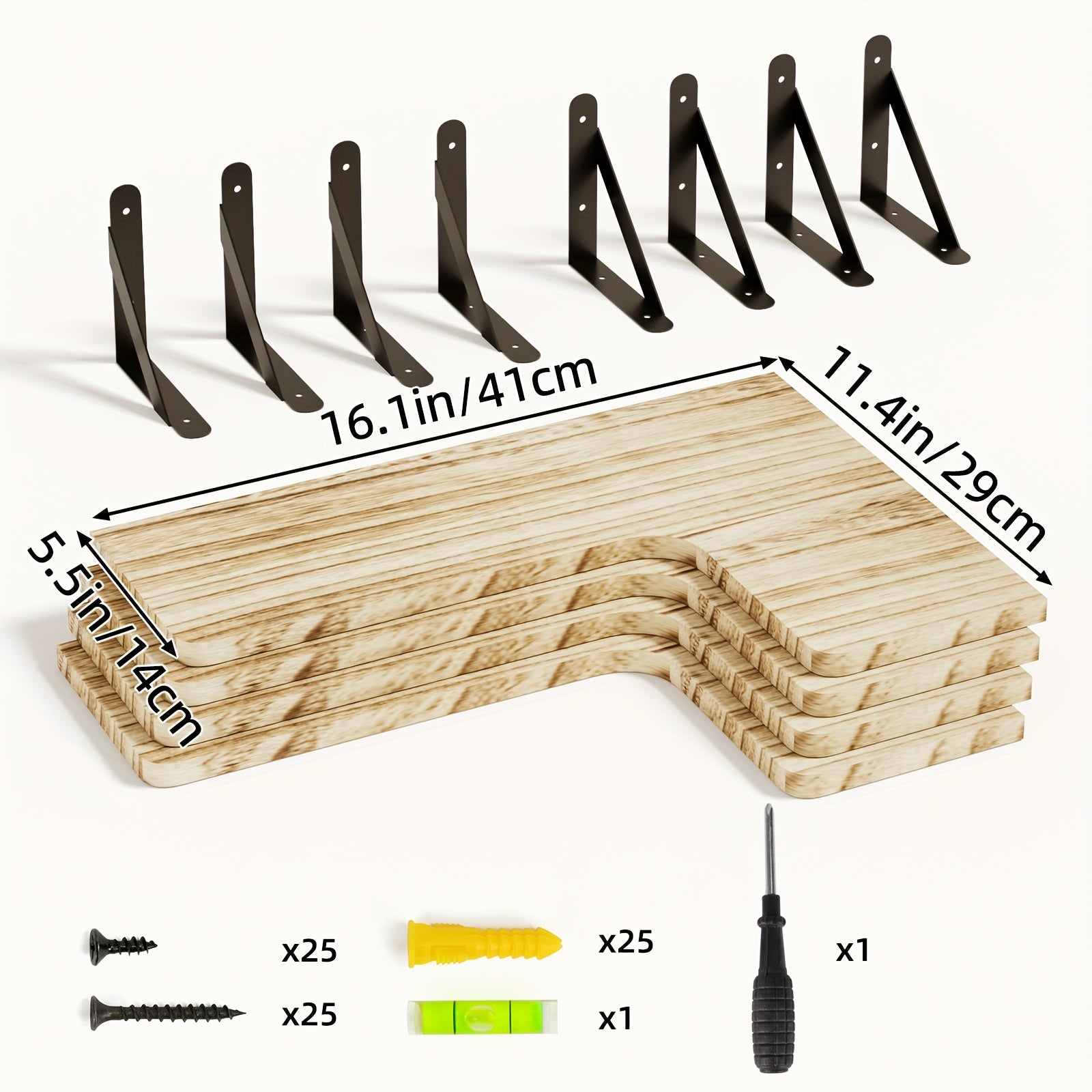 4pcs Rustic Wood Floating Shelves Wall Mounted - Wood Grain Heavy-Duty Wood Planks Suitable for Home Decor, Bathroom, Kitchen, Bedroom, Living Room, Office - Assembly, Display & Storage Shelves, Floating Shelves