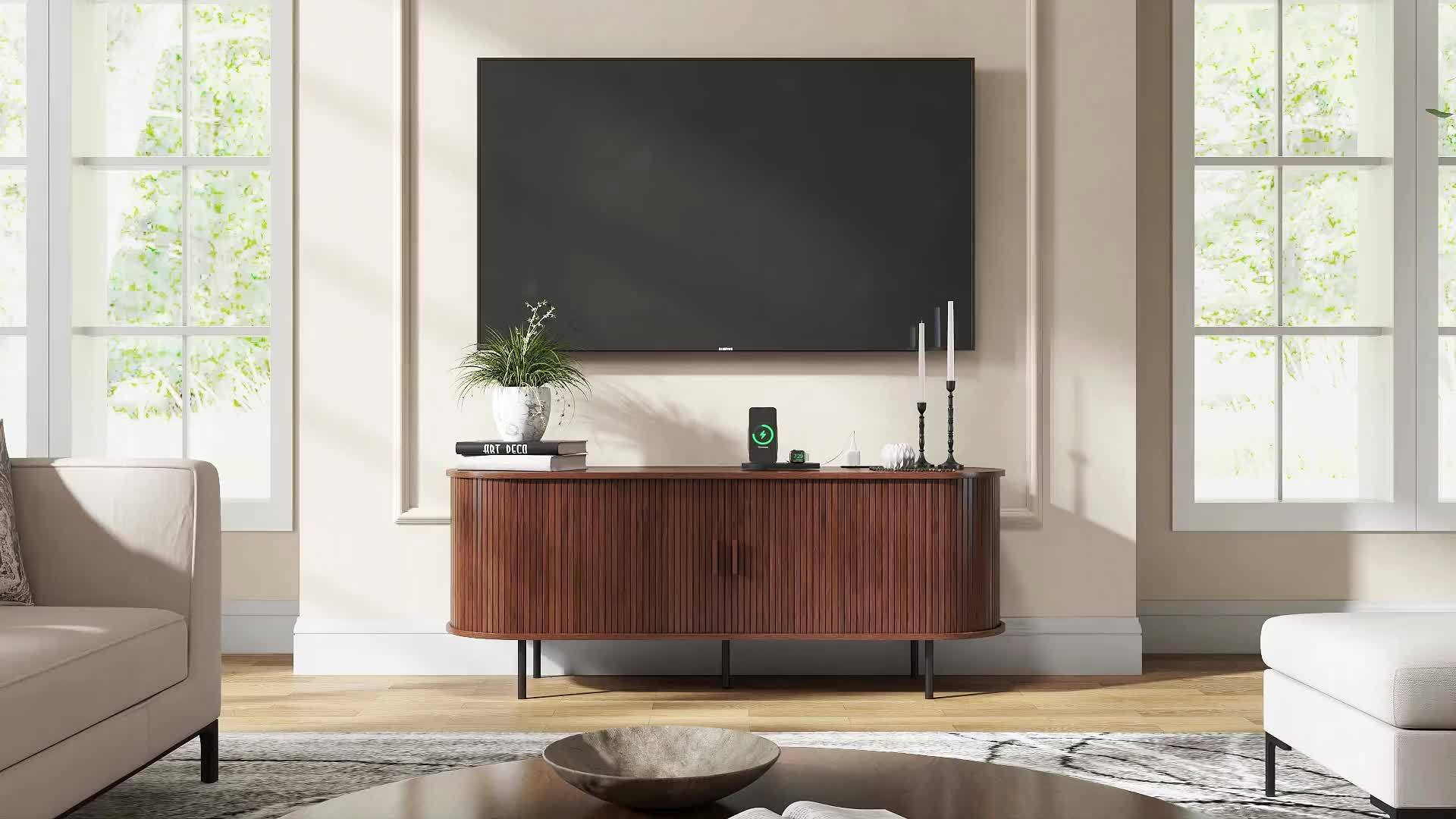TV Stand, Wide Sturdy Modern Entertainment Center with Adjustable Shelves, Sliding Doors & Ample Storage, for 90 Inch TVs, 86 Inch\u002F70.8 Inch\u002F55 Inch, Walnut\u002FBlack\u002FOak, Media Console for Living Room Bedroom, with Power Outlet