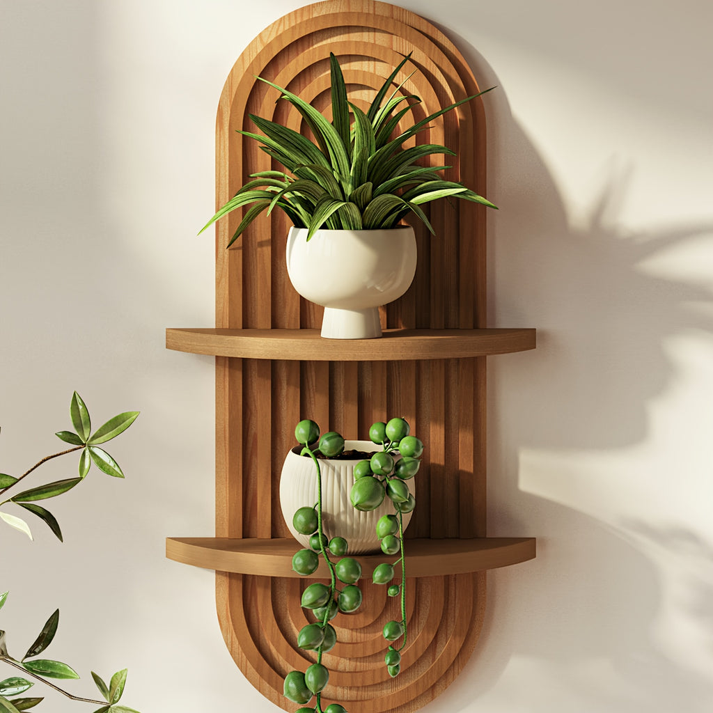 Bamworld'S 2-Tier Bohemian Floating Shelves for Plants, Featuring a Mid-Century Modern Design in Brown, Serve As a Wall Planter Holder And Decorative Piece, Ideal for Hanging Plants