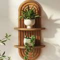 Bamworld'S 2-Tier Bohemian Floating Shelves for Plants, Featuring a Mid-Century Modern Design in Brown, Serve As a Wall Planter Holder And Decorative Piece, Ideal for Hanging Plants