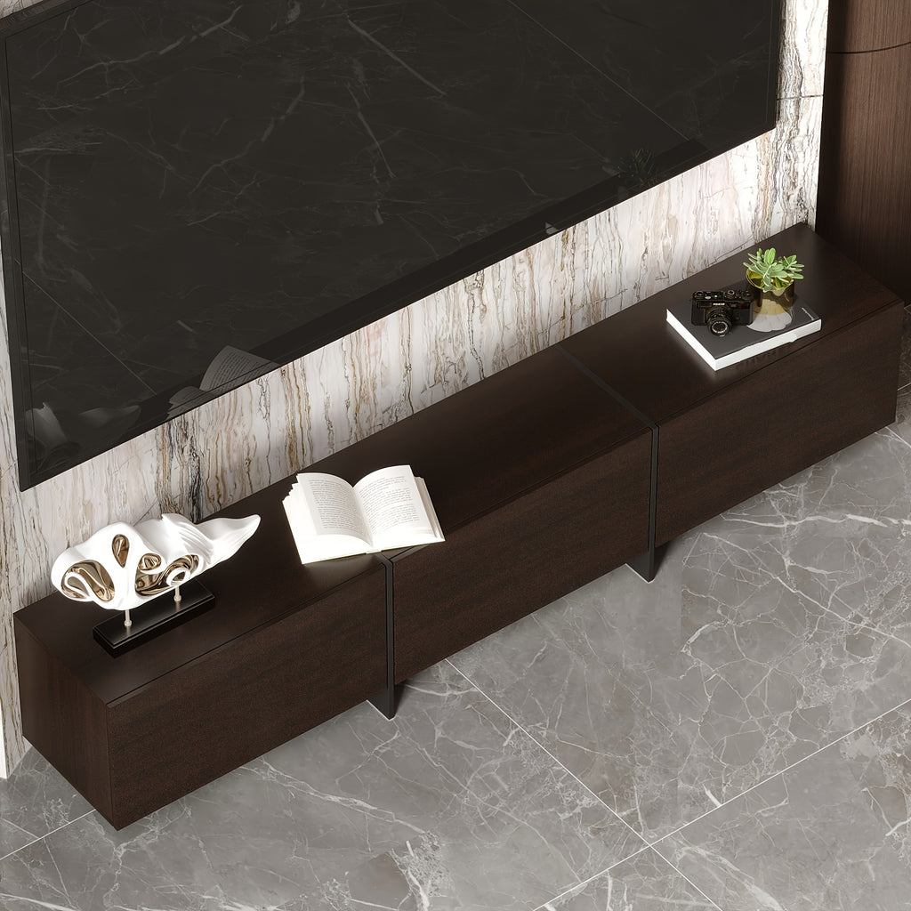 71.7'' Wide Home TV Stand for Up to 55'' to 65'' Tvs, with 3 Storage Cabinets & Flip-down Doors, Modern Media Console Entertainment Center for Living Room, Brown