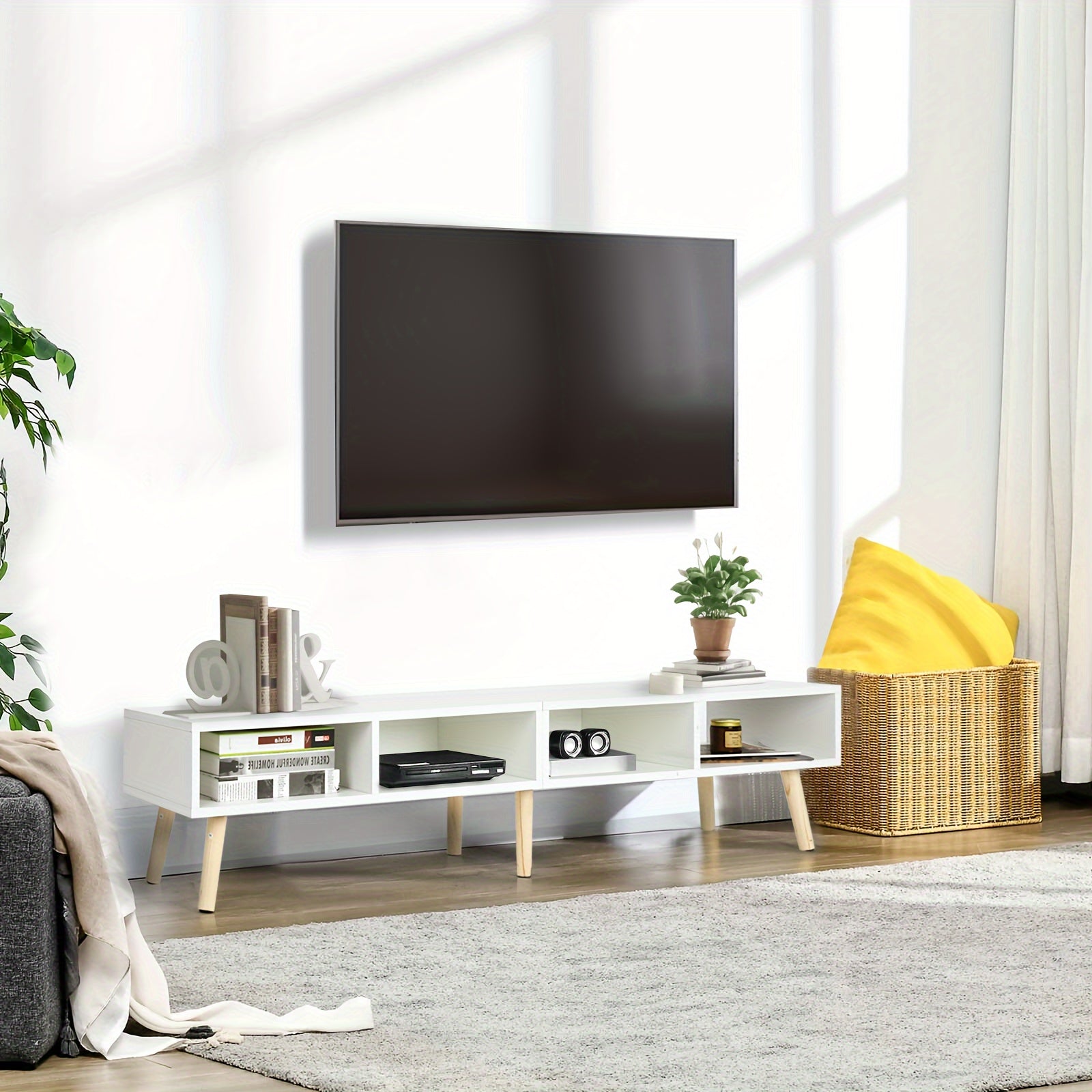 59-Inch Television Stand Suitable for 30 to 65-Inch Tvs Featuring an Open Shelf