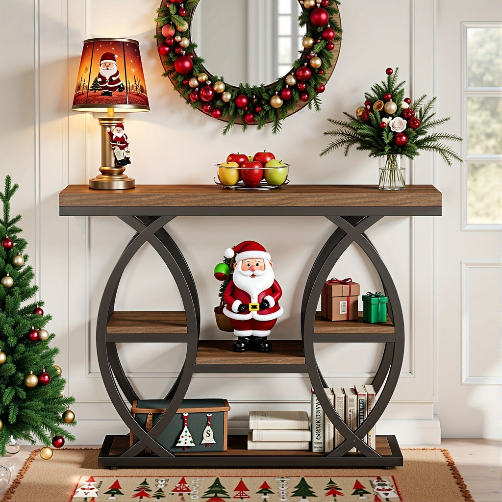 39-inch Holiday-themed Console Table, 4-tier Sofa Table With Storage Shelves, Narrow Wooden And Metal Frame Decorative Table, Suitable For Small Spaces, Corridors, Foyers, And Christmas