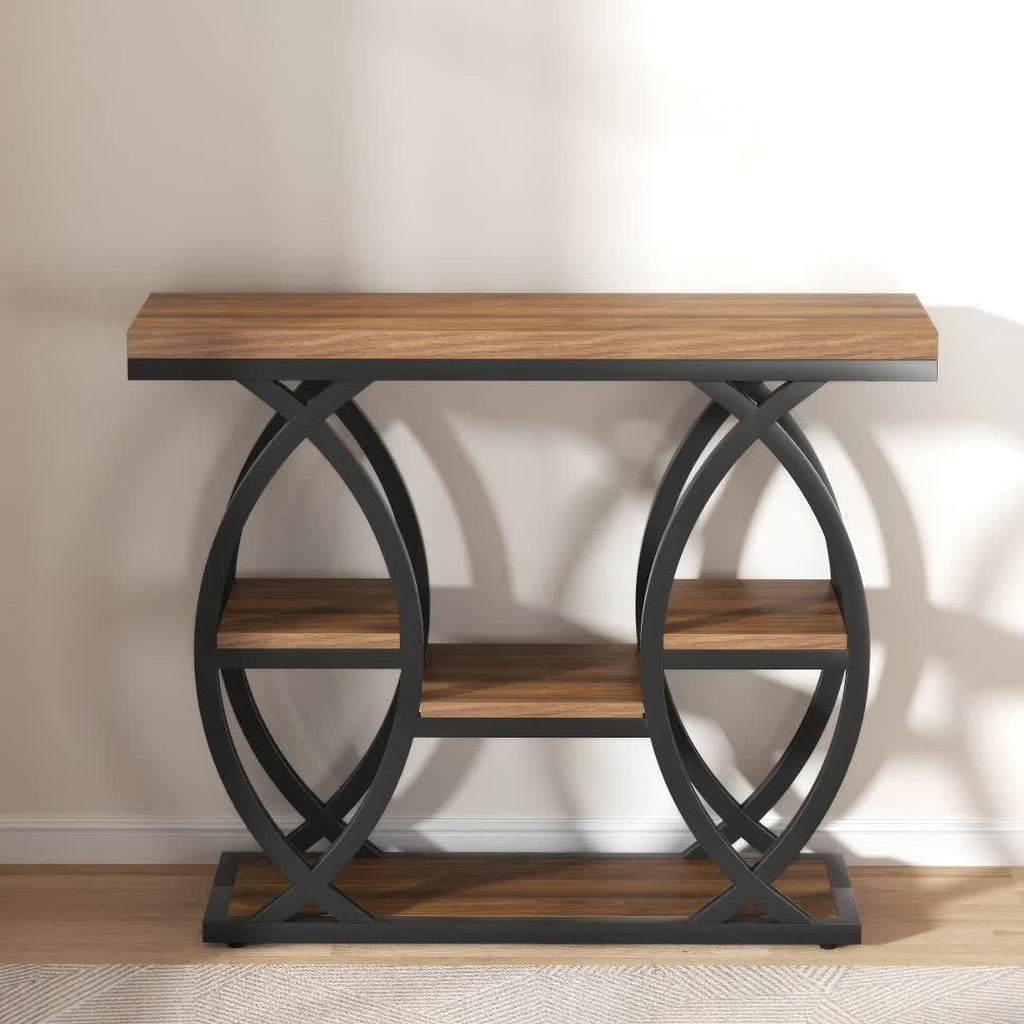 39-inch Holiday-themed Console Table, 4-tier Sofa Table With Storage Shelves, Narrow Wooden And Metal Frame Decorative Table, Suitable For Small Spaces, Corridors, Foyers, And Christmas