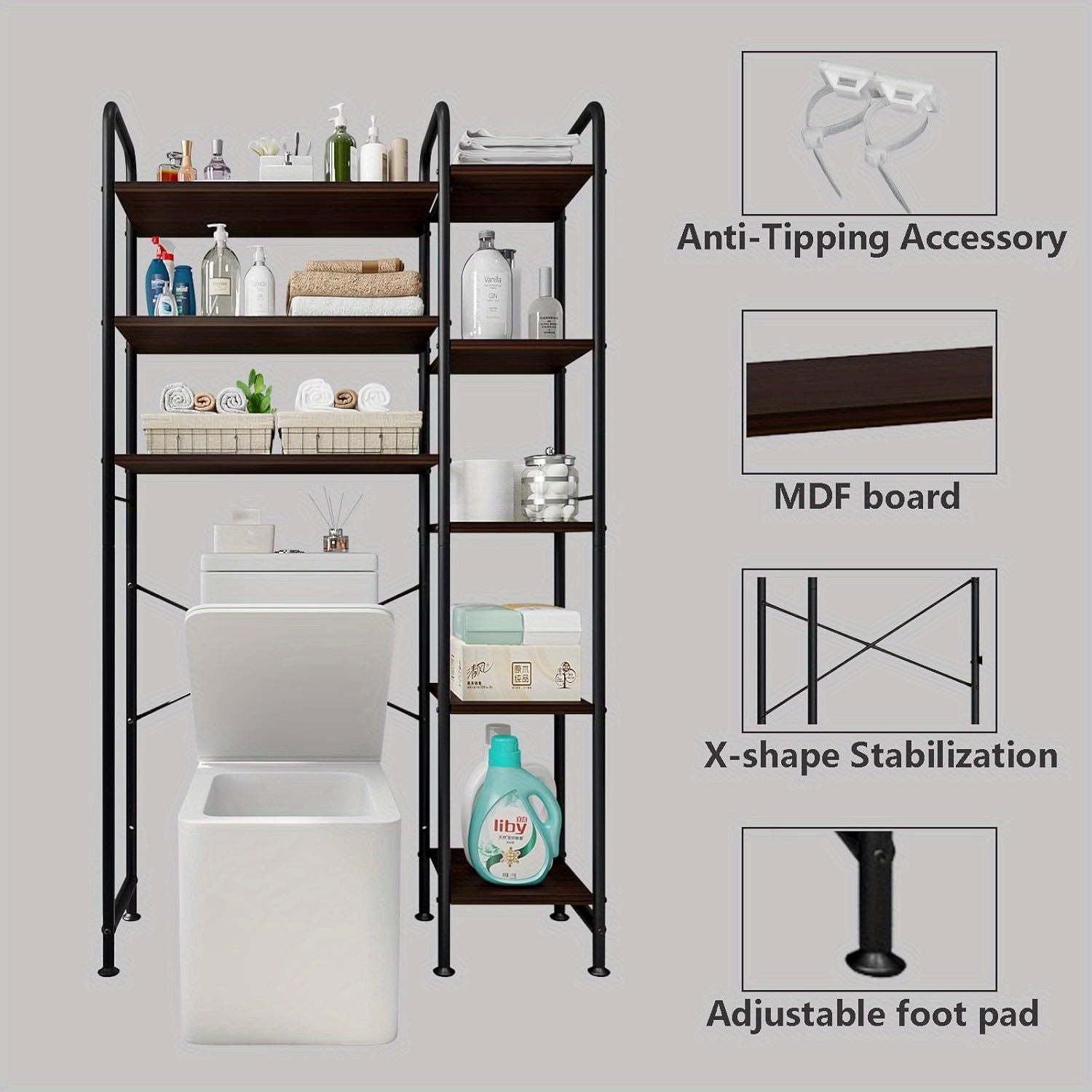 Over The Toilet Storage Bathroom Organizer Shelf Freestanding Space Saver with Toilet Multifunctional Rack