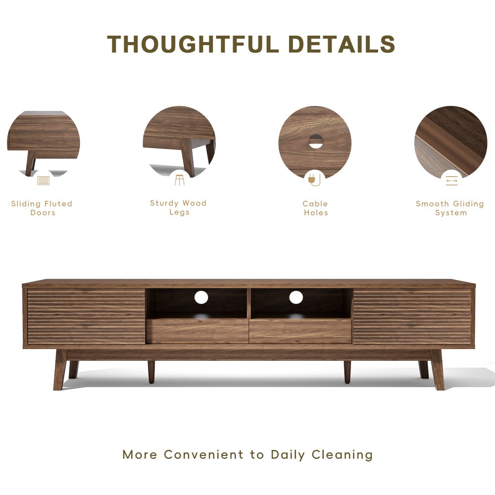 Mid Century Modern TV Stand Suitable for 80-Inch TVs - & MDF Large Media Console with Ample Storage, Elegant Wood TV Furniture for Living Room, Fits for TVs, Gaming Consoles & Media Players