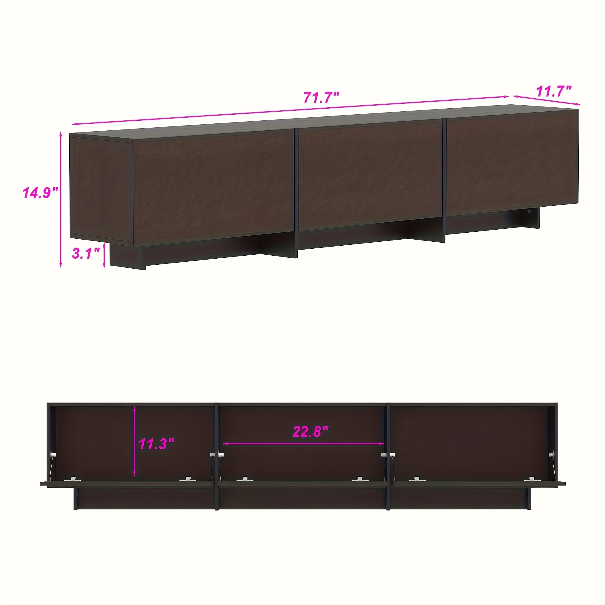 71.7'' Wide Home TV Stand for Up to 55'' to 65'' Tvs, with 3 Storage Cabinets & Flip-down Doors, Modern Media Console Entertainment Center for Living Room, Brown