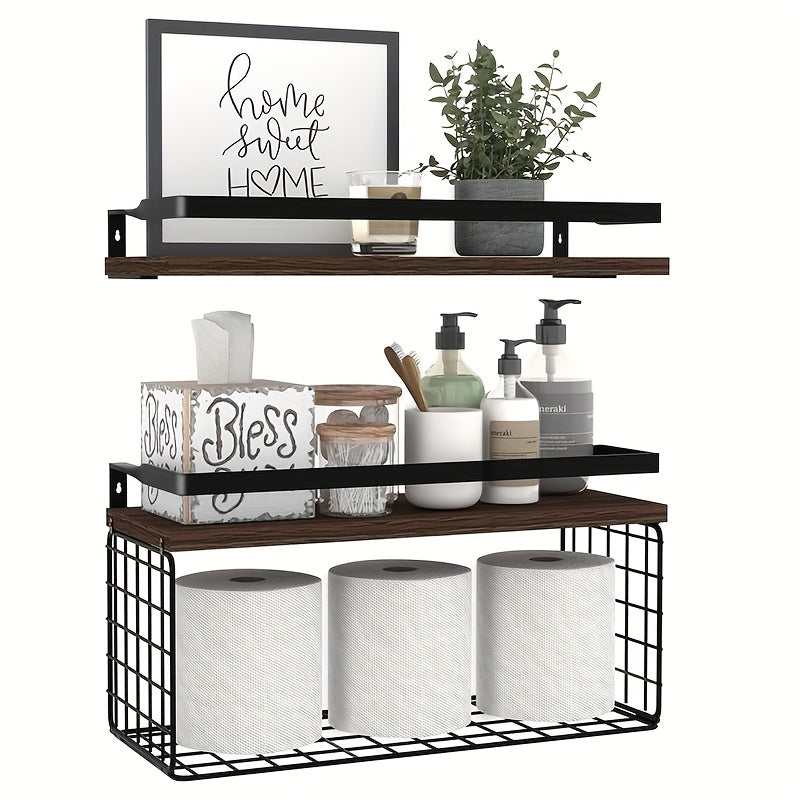 4 Iron Wrought Wooden Suspended Shelves, Hard Wood, Iron Frame Fence, Firm And Convenient, Suitable For Vases, Flower POTS, Books, Incense, Candles, Cups, Snacks And Other Sundry Storage, Valentine'S Day\u002FNew Year Decorater, Floating Shelves