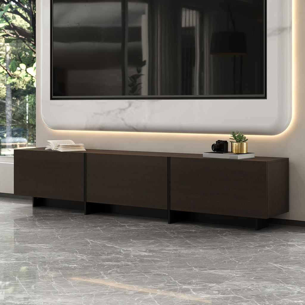 71.7'' Wide Home TV Stand for Up to 55'' to 65'' Tvs, with 3 Storage Cabinets & Flip-down Doors, Modern Media Console Entertainment Center for Living Room, Brown