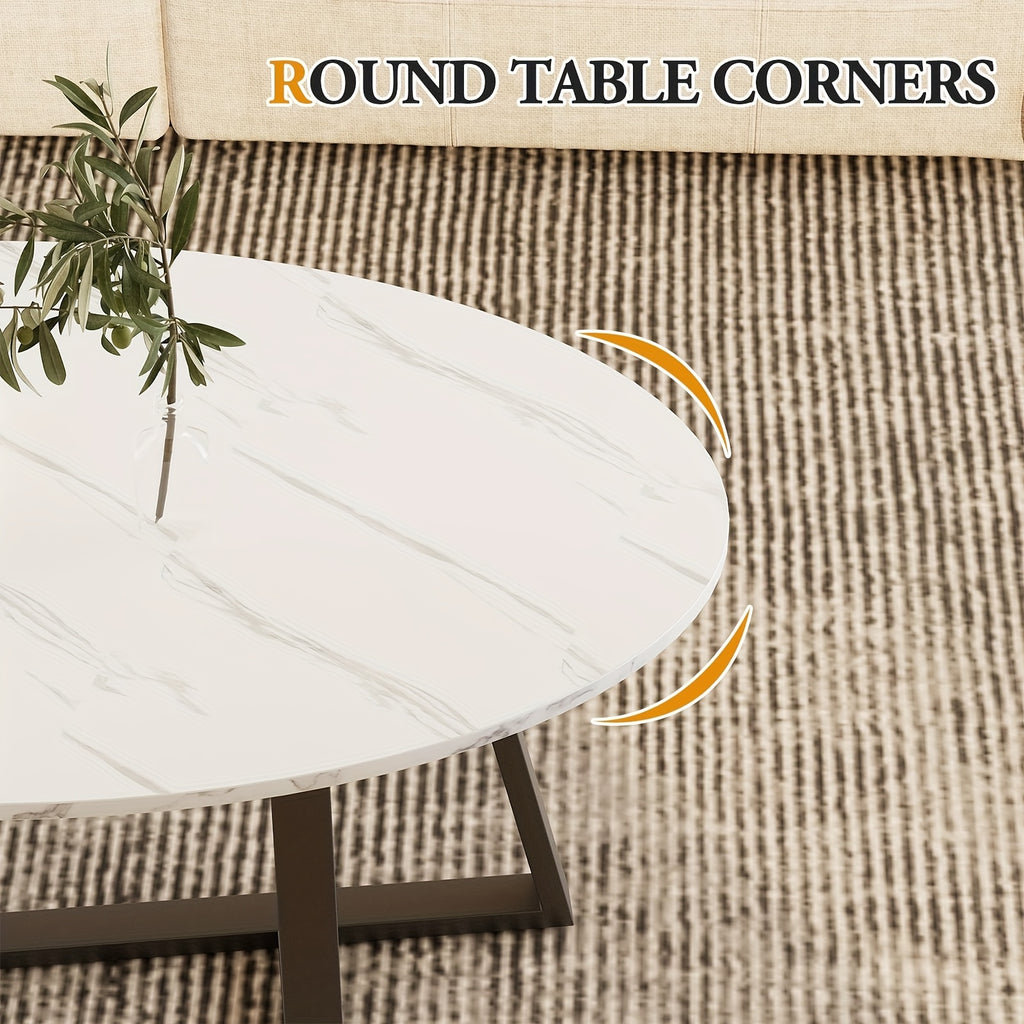 White Faux Marble Table Oval Coffee Table, White Faux Marble Living Room Table, Modern Small Space Center Coffee Table With Sturdy Metal Legs, Metal Frame, Easy To Assemble, Versatile Home Or Office Furniture For Living Room