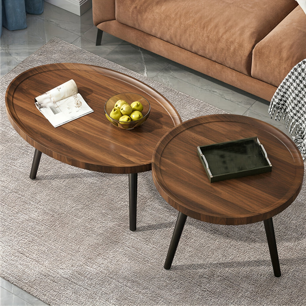 AESOME Nesting Coffee Table Nightstand Et Of 2 Round Oval Small Space Sofa Side Table Nordic Light Living Room Home Combination Small Table Easy Assembly