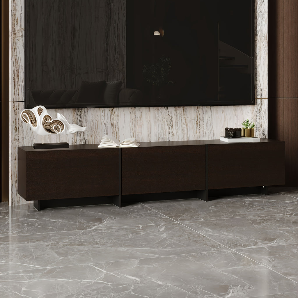 71.7'' Wide Home TV Stand for Up to 55'' to 65'' Tvs, with 3 Storage Cabinets & Flip-down Doors, Modern Media Console Entertainment Center for Living Room, Brown