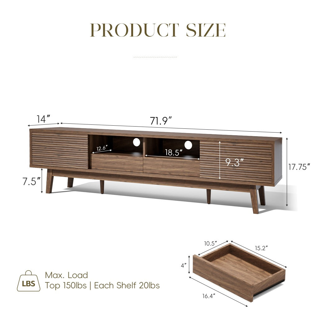 Mid Century Modern TV Stand Suitable for 80-Inch TVs - & MDF Large Media Console with Ample Storage, Elegant Wood TV Furniture for Living Room, Fits for TVs, Gaming Consoles & Media Players