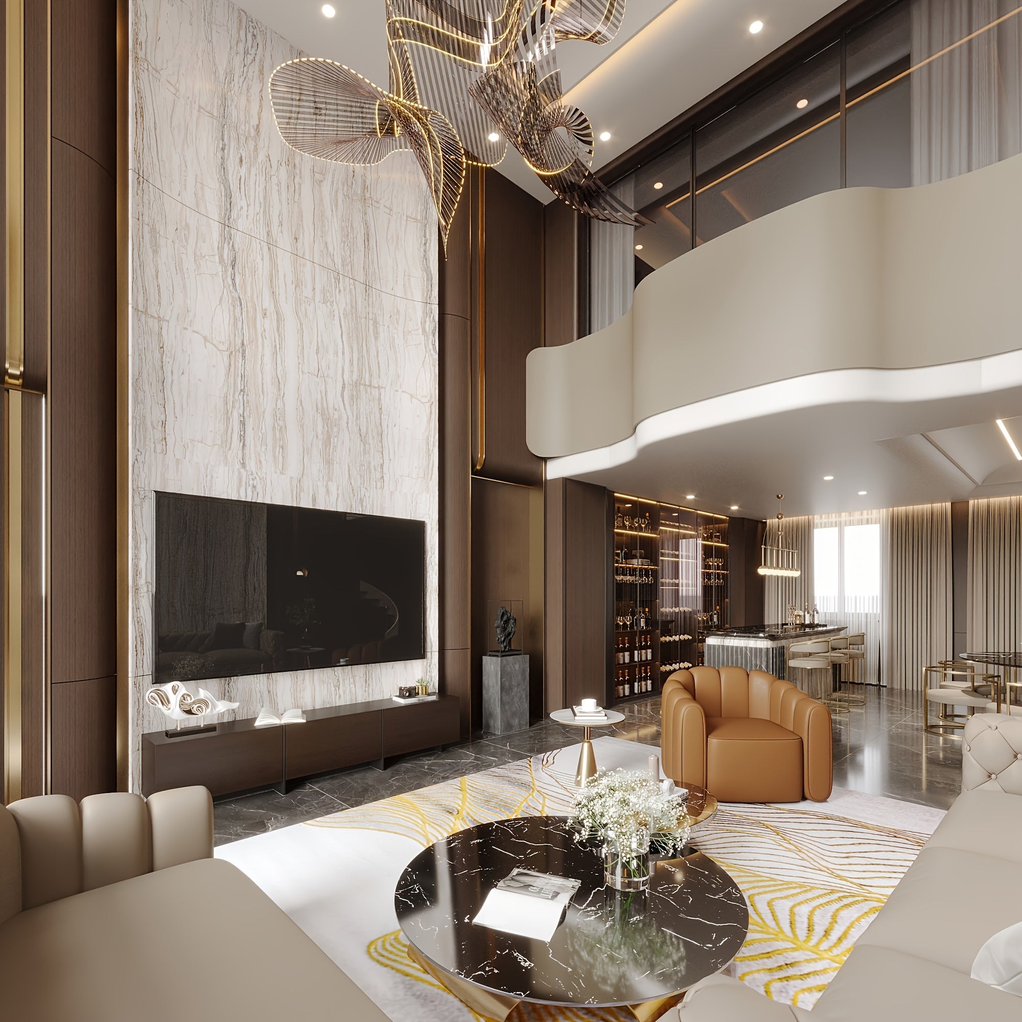 71.7'' Wide Home TV Stand for Up to 55'' to 65'' Tvs, with 3 Storage Cabinets & Flip-down Doors, Modern Media Console Entertainment Center for Living Room, Brown