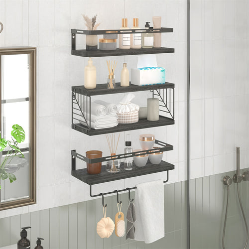3+1 Tier Wall Mounted Bathroom Shelves Over Toilet, Farmhouse Shelf Toilet Paper Storage, Wood Floating Shelves for Room Decor, Wall Dresser, Heavy Duty Shelves, Bathroom Storage And Accessories, Bedroom, Living Room, for Halloween And Christmas
