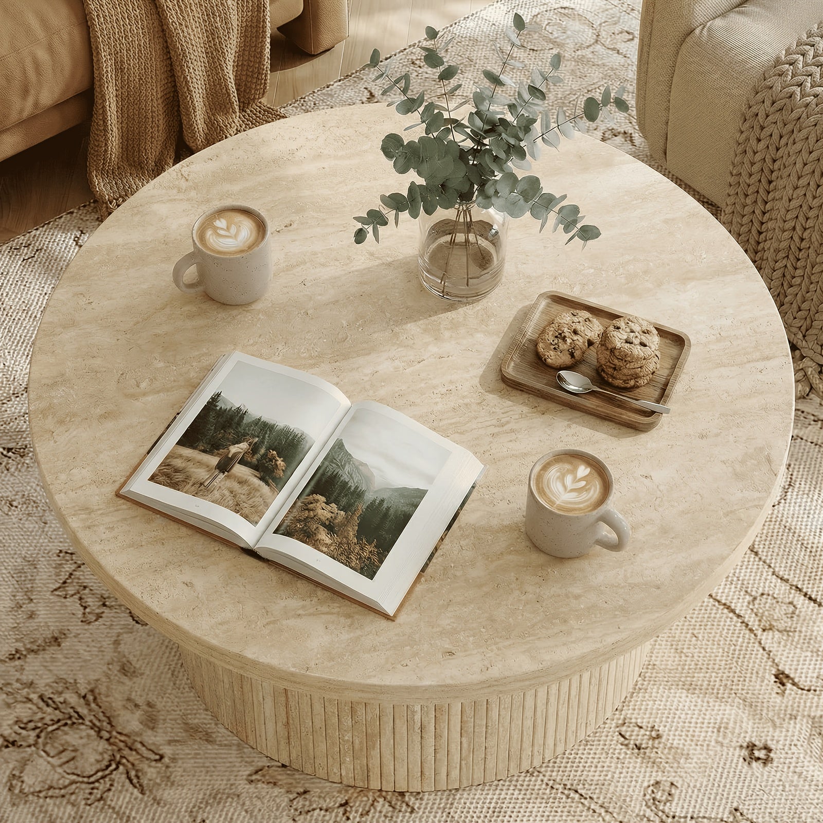 32 Inch Round Coffee Table Modern Suitable for Small Space Apartment, Assembly Round Center Table with Sturdy Base & Top, Space-Saving Living Room Furniture for Compact Homes