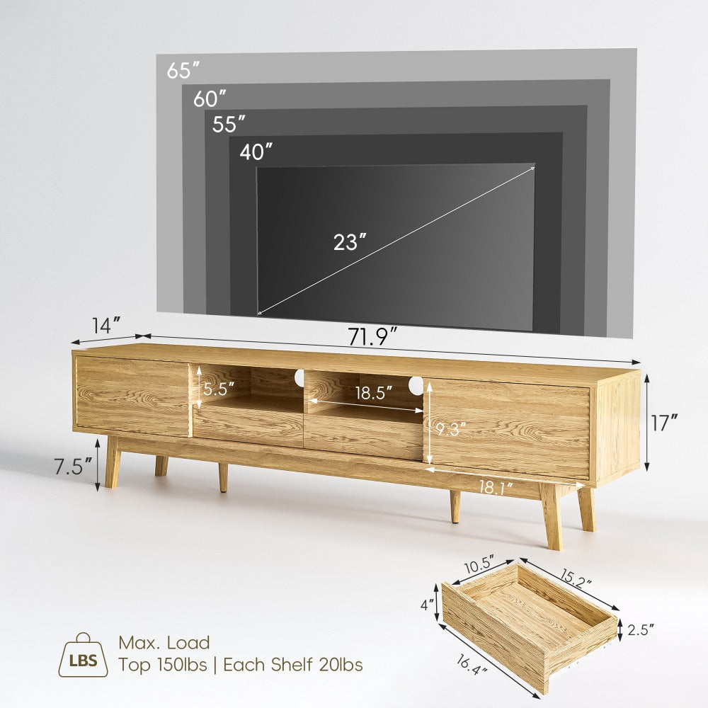Mid Century Modern TV Stand Suitable for 80-Inch TVs - & MDF Large Media Console with Ample Storage, Elegant Wood TV Furniture for Living Room, Fits for TVs, Gaming Consoles & Media Players