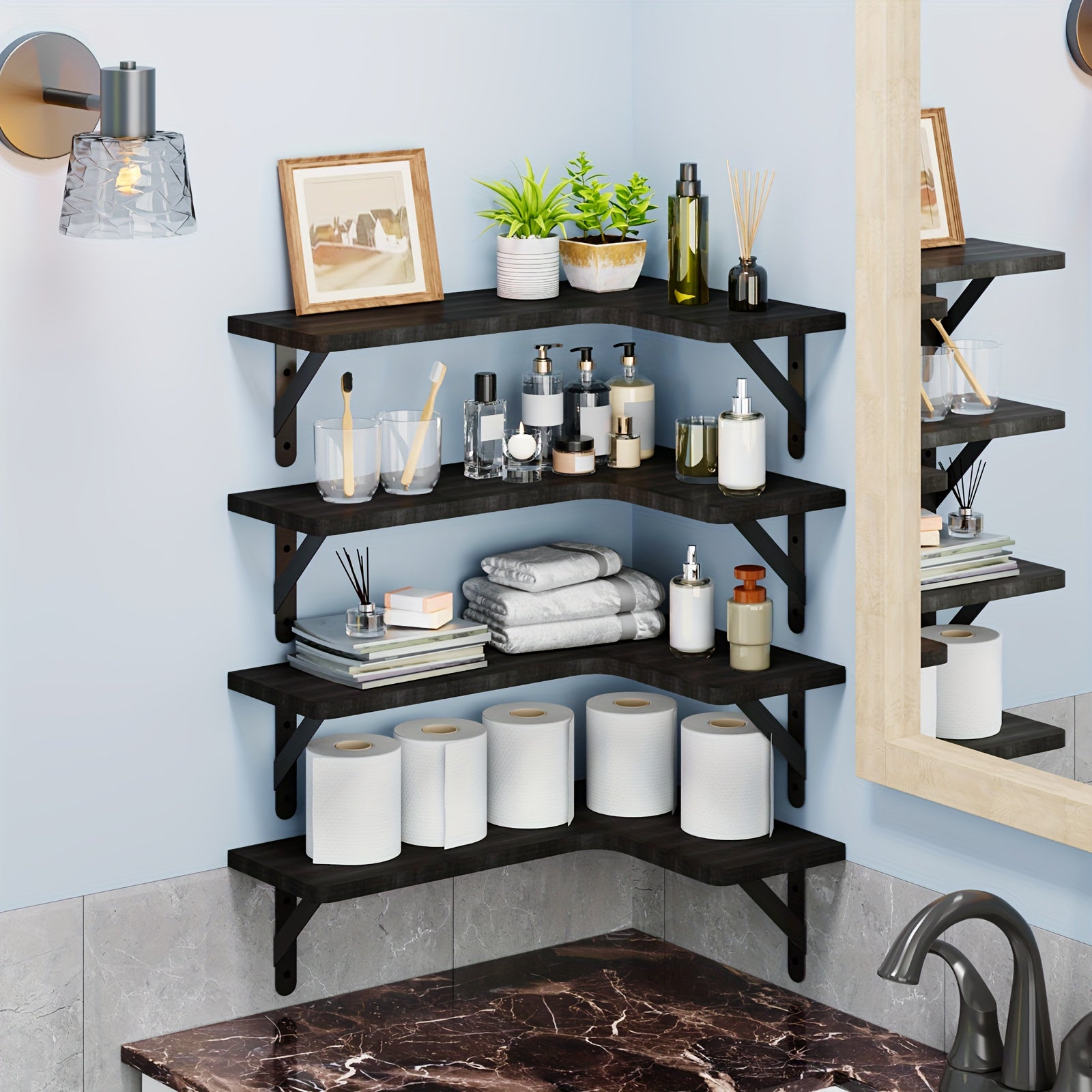 4pcs Rustic Wood Floating Shelves Wall Mounted - Wood Grain Heavy-Duty Wood Planks Suitable for Home Decor, Bathroom, Kitchen, Bedroom, Living Room, Office - Assembly, Display & Storage Shelves, Floating Shelves