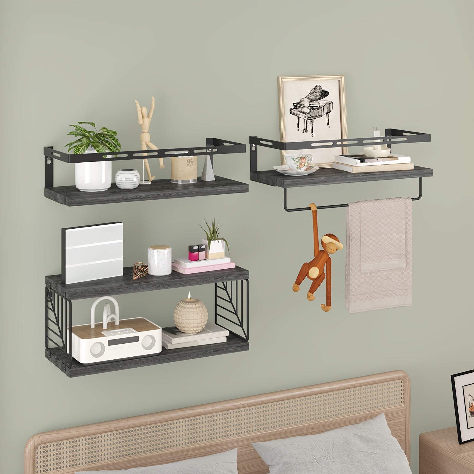 3+1 Tier Wall Mounted Bathroom Shelves Over Toilet, Farmhouse Shelf Toilet Paper Storage, Wood Floating Shelves for Room Decor, Wall Dresser, Heavy Duty Shelves, Bathroom Storage And Accessories, Bedroom, Living Room, for Halloween And Christmas