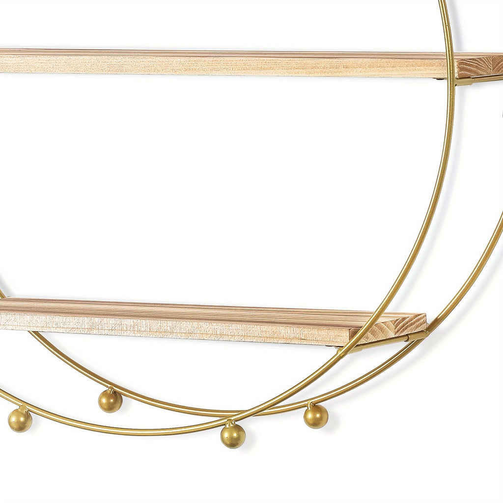 Round Floating 3-Tier Wall Shelf - Sturdy Wood And Metal Decorative Shelf for Living Room, Bedroom, Bathroom, Kitchen, Office, Halloween Decoration, Floating Shelves