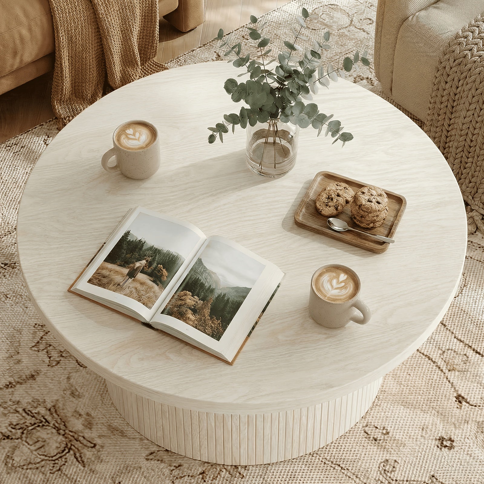 32 Inch Round Coffee Table Modern Suitable for Small Space Apartment, Assembly Round Center Table with Sturdy Base & Top, Space-Saving Living Room Furniture for Compact Homes