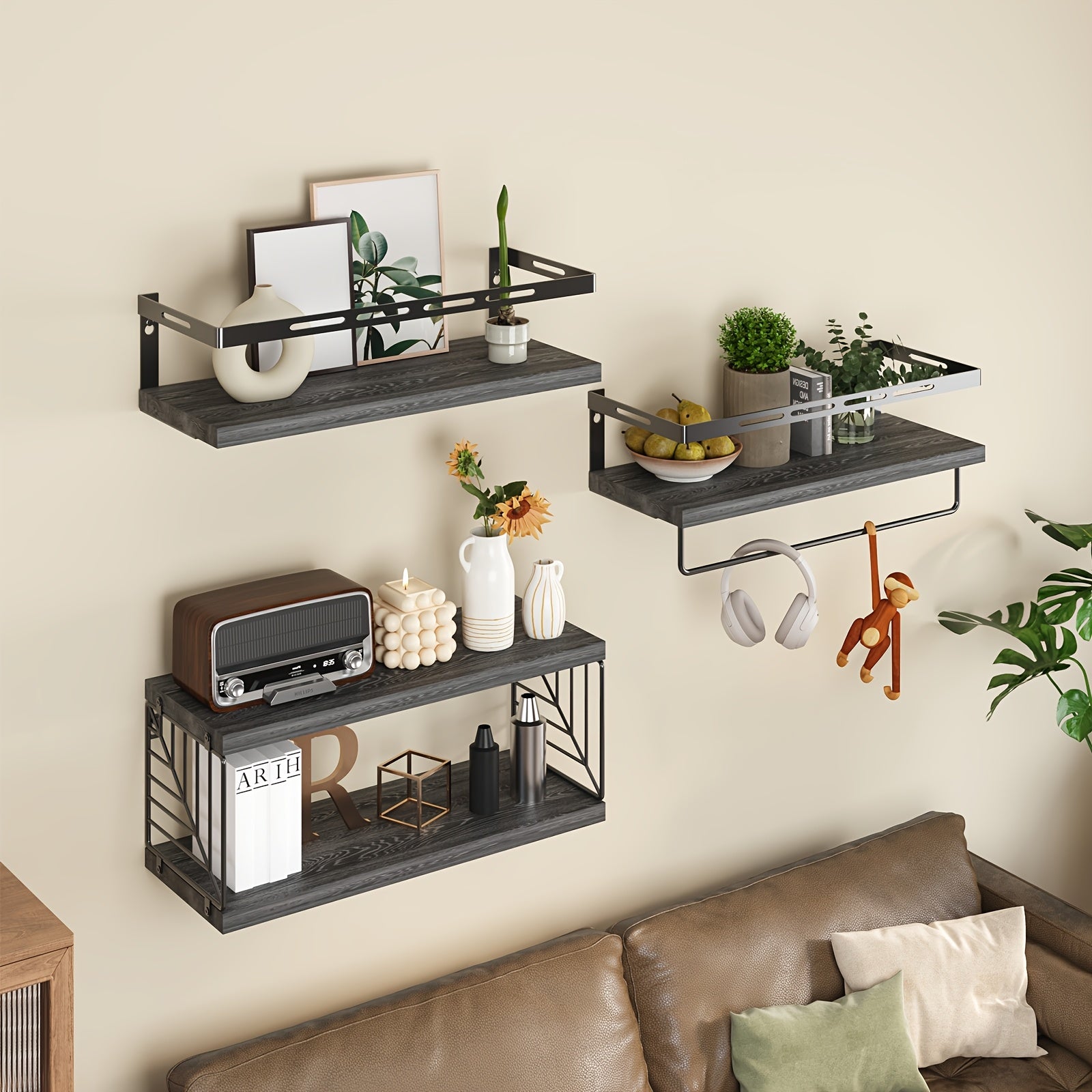 3+1 Tier Wall Mounted Bathroom Shelves Over Toilet, Farmhouse Shelf Toilet Paper Storage, Wood Floating Shelves for Room Decor, Wall Dresser, Heavy Duty Shelves, Bathroom Storage And Accessories, Bedroom, Living Room, for Halloween And Christmas