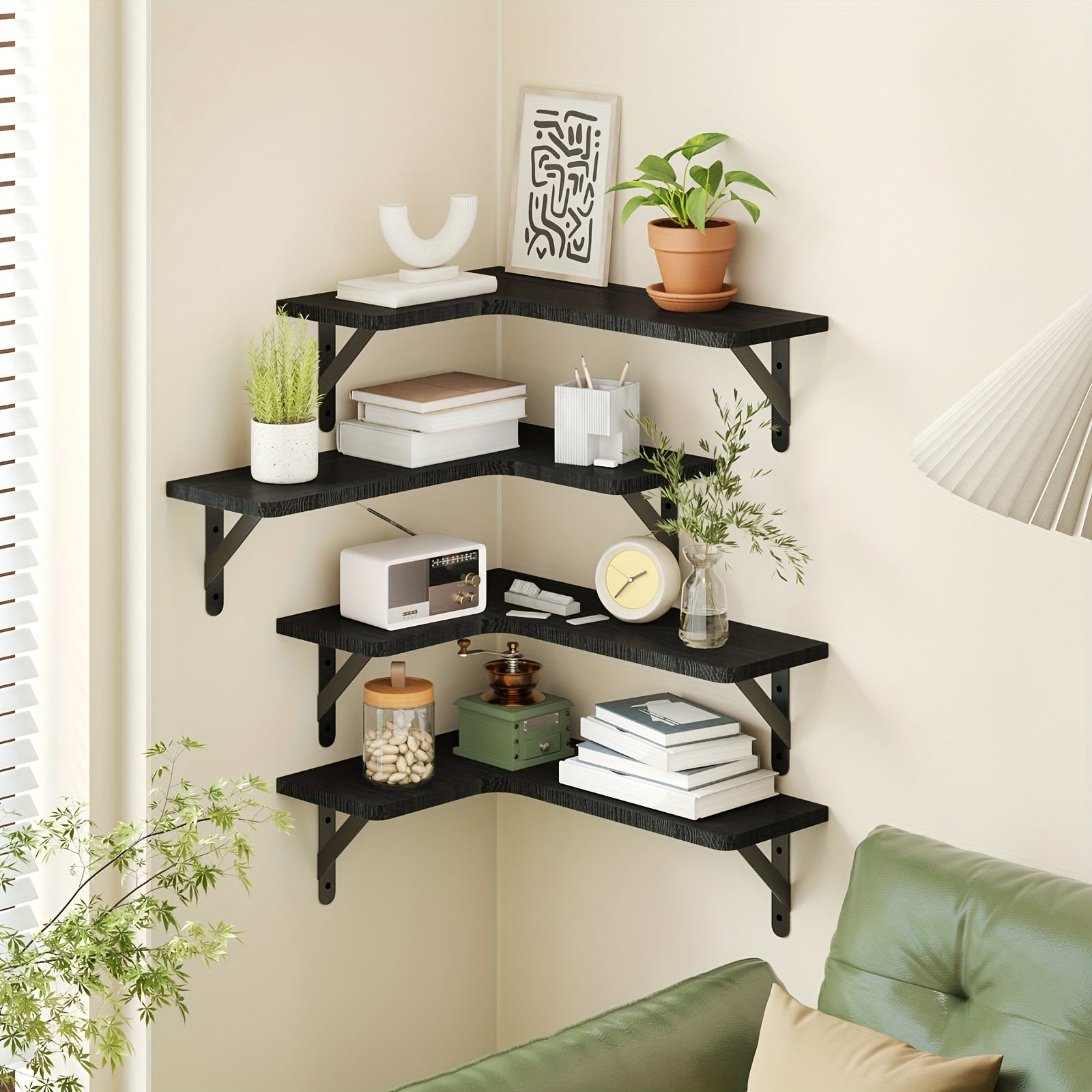 4pcs Rustic Wood Floating Shelves Wall Mounted - Wood Grain Heavy-Duty Wood Planks Suitable for Home Decor, Bathroom, Kitchen, Bedroom, Living Room, Office - Assembly, Display & Storage Shelves, Floating Shelves