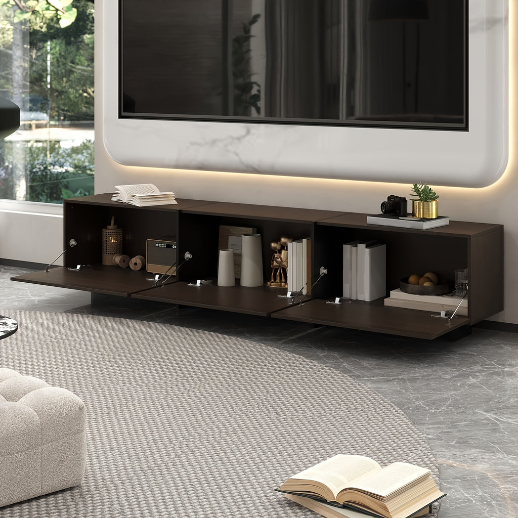 71.7'' Wide Home TV Stand for Up to 55'' to 65'' Tvs, with 3 Storage Cabinets & Flip-down Doors, Modern Media Console Entertainment Center for Living Room, Brown