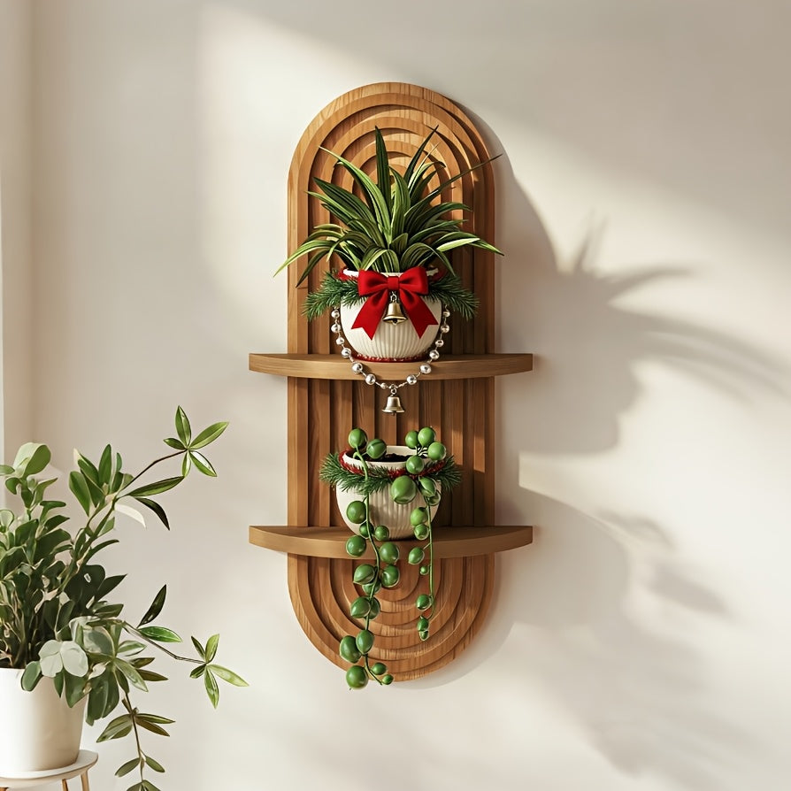 Bamworld'S 2-Tier Bohemian Floating Shelves for Plants, Featuring a Mid-Century Modern Design in Brown, Serve As a Wall Planter Holder And Decorative Piece, Ideal for Hanging Plants