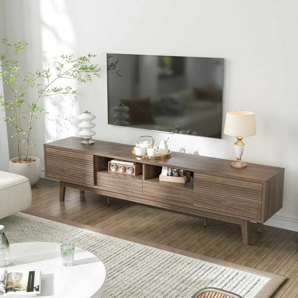 Mid Century Modern TV Stand Suitable for 80-Inch TVs - & MDF Large Media Console with Ample Storage, Elegant Wood TV Furniture for Living Room, Fits for TVs, Gaming Consoles & Media Players
