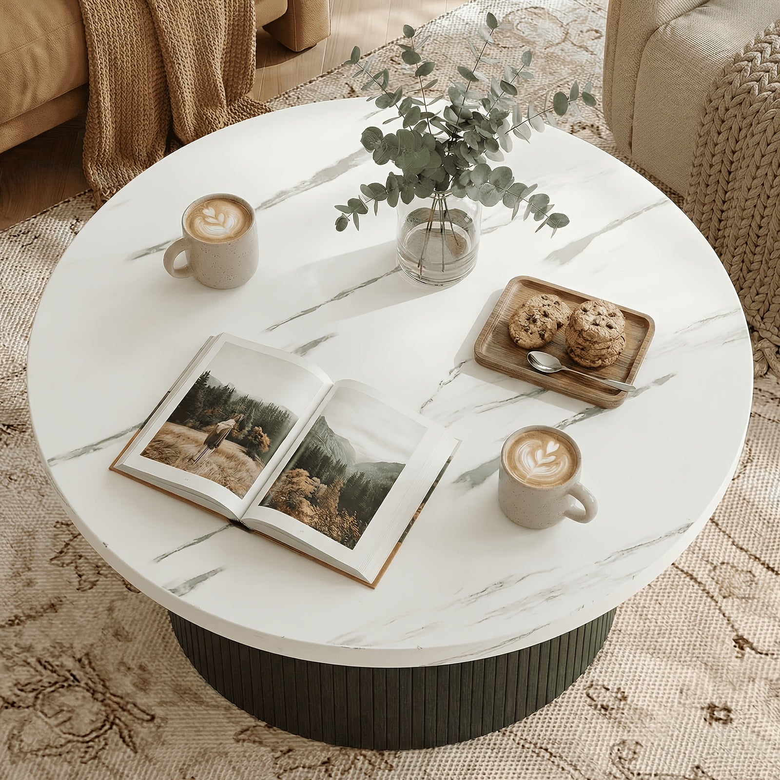 32 Inch Round Coffee Table Modern Suitable for Small Space Apartment, Assembly Round Center Table with Sturdy Base & Top, Space-Saving Living Room Furniture for Compact Homes