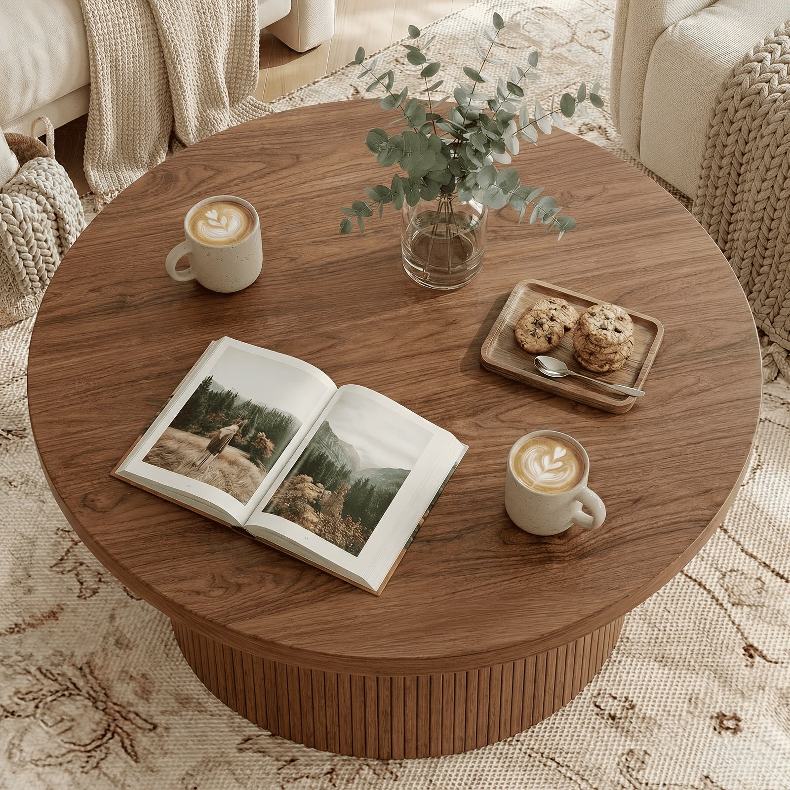 32 Inch Round Coffee Table Modern Suitable for Small Space Apartment, Assembly Round Center Table with Sturdy Base & Top, Space-Saving Living Room Furniture for Compact Homes