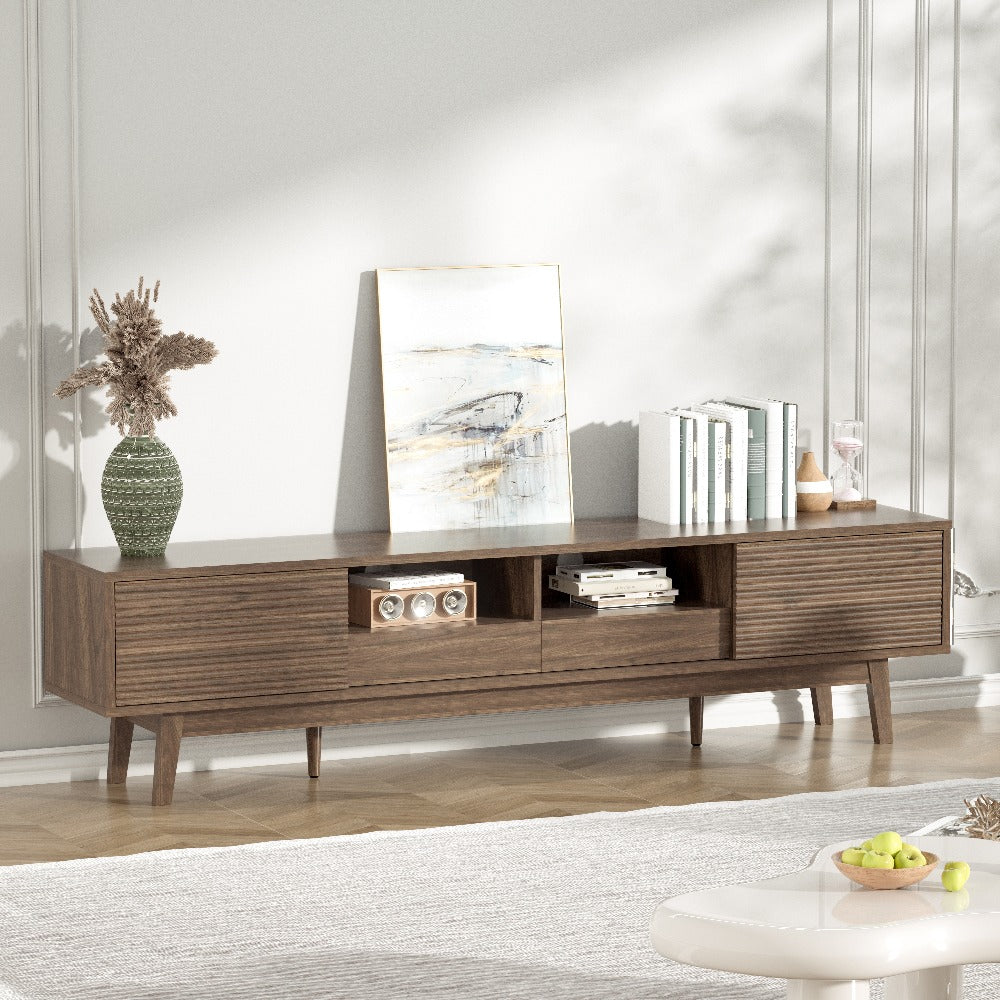 Mid Century Modern TV Stand Suitable for 80-Inch TVs - & MDF Large Media Console with Ample Storage, Elegant Wood TV Furniture for Living Room, Fits for TVs, Gaming Consoles & Media Players